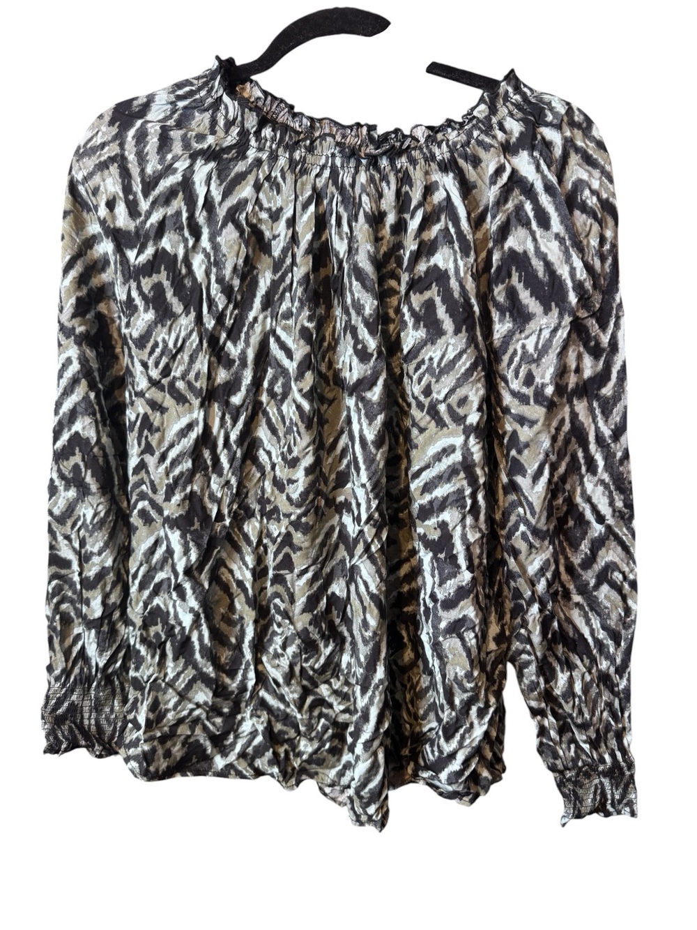BeachLunchLounge Women's Black and White Patterned Long-Sleeve Blouse small NEW
